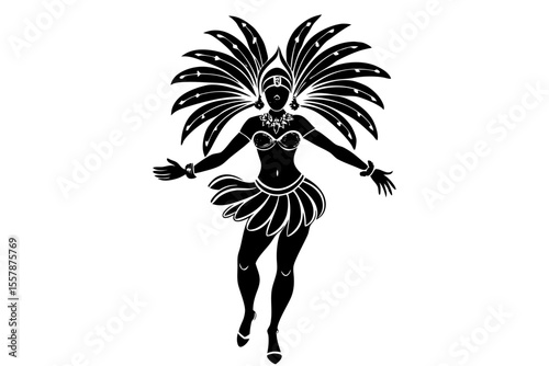 Graceful Samba Dancer Silhouette Illustration for Parade Flyers