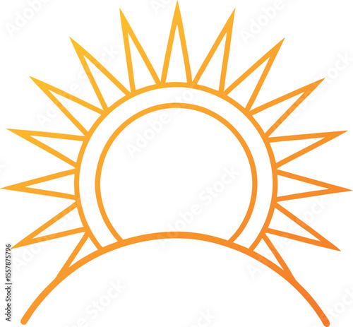 Sunrise or Sunset Icon with Triangular Rays over Horizon in Warm Orange Gradient