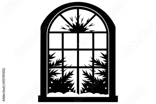 Icy Frosty Window Silhouette for Snowy Season Graphics