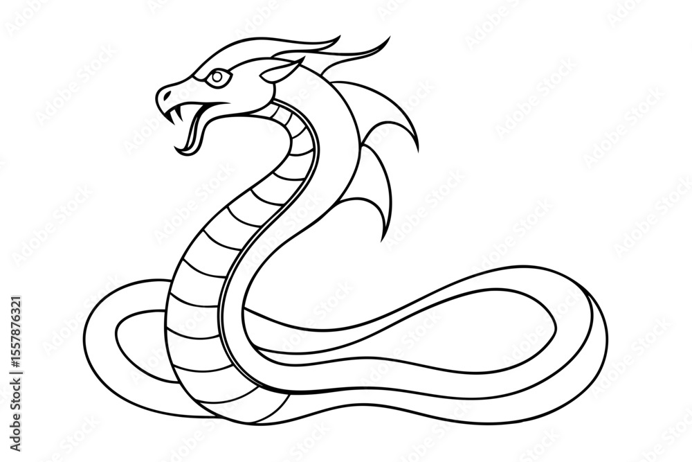 Fototapeta premium Intricate Naga Serpent Line Drawing for Traditional Thai Art