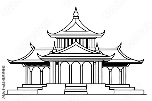 Classic Thai Temple Outline Art for Cultural Travel Posters
