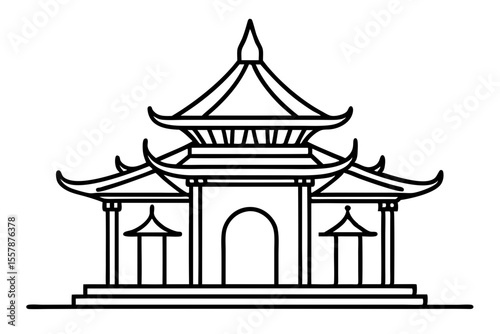 Decorative Thai Pavilion Sketch for Asian Landmark Graphics