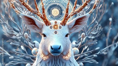 Majestic white deer in winter wonderland.