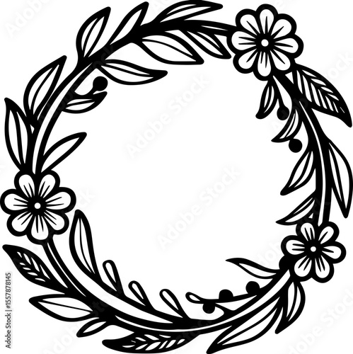 Wallpaper Mural Decorative flower art with foliage, natural leaves, and herbs, SVG with clean lines. Floral Frame with Leaves and Flowers for Elegant Designs Torontodigital.ca