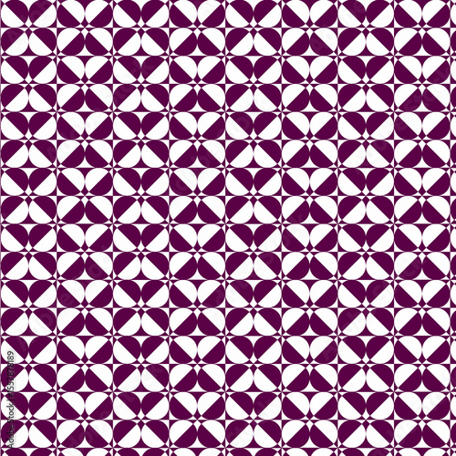 seamless geometric pattern with geometric shapes, repeating pattern, shades of purple and white, four-leaf clover shapes, pinwheel, symmetrical and tessellated design, squares, four curved segments,
