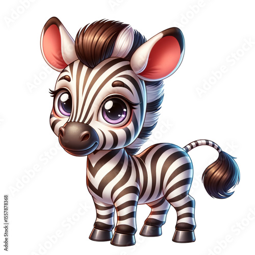 Whimsical Zebra Cub: A charming illustration of a baby zebra cub, captivating with its adorable appearance, expressive eyes, and detailed design, showcasing the enchanting allure of African wildlife.