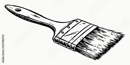 Illustration of a paint brush with a wooden handle and bristles in black and white style art created with generated ai