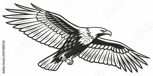 Illustration of a majestic eagle soaring through the sky with its wings spread wide and feathers detailed created with generated ai