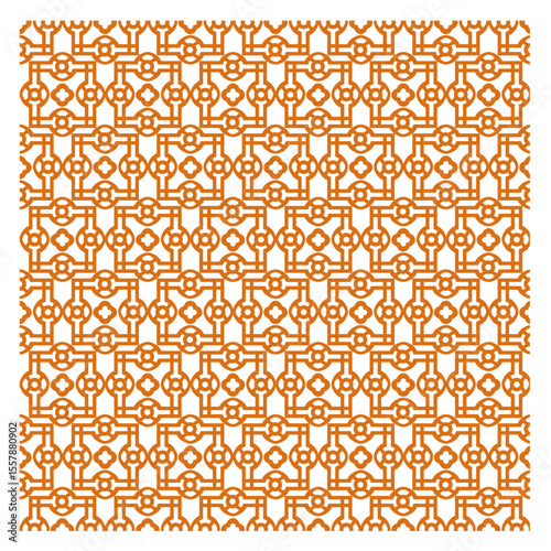 vector seamless pattern, seamless pattern with yellow squares, interlocking geometric design, repeated square-like, circular elements, continuous grid.