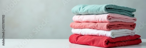 Freshly laundered bedding arranged in a harmonious stack , sheet, towel