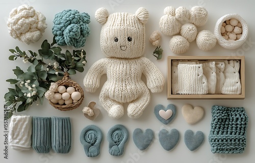 Adorable Knitted Teddy Bear Mockup Baby Product Photography