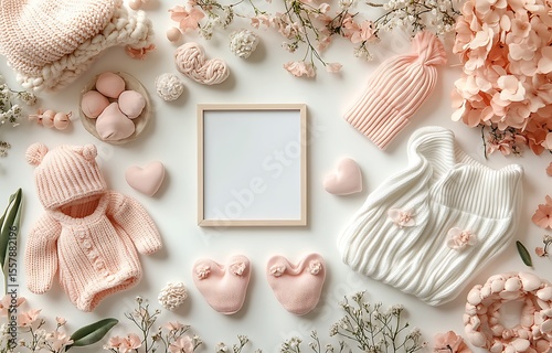 Baby Shower Mockup Pink & White Knitwear Frame