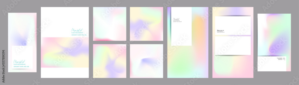 Fototapeta premium Gradient The 3D Memphis Style mesh cover set of backgrounds The Clean Style texture foil pearl shades. Abstract 3D gradient with holographic foil. 90s, 80s retro style