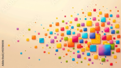 Colorful Squares Abstract Background with Rounded Edges and Soft Shadows, Flat Lay Design, and Vibrant Colors