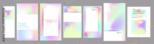 Gradient The 3D Memphis Style mesh cover set of backgrounds The Clean Style texture foil pearl shades. Abstract 3D gradient with holographic foil. 90s, 80s retro style