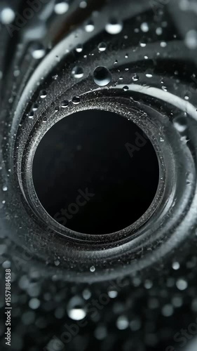Abstract swirling vortex of liquid with bubbles and sparkles.