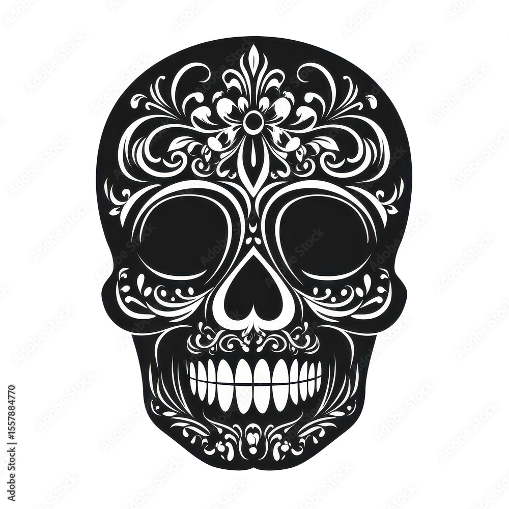 Fototapeta premium Ornamental skull decoration with intricate designs isolated on a Transparent background for artistic display, ornamental skull decoration isolated on PNG background