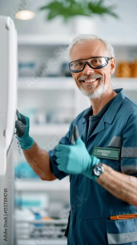 Technician repairing kitchen appliance with precision in a well-lit workspace