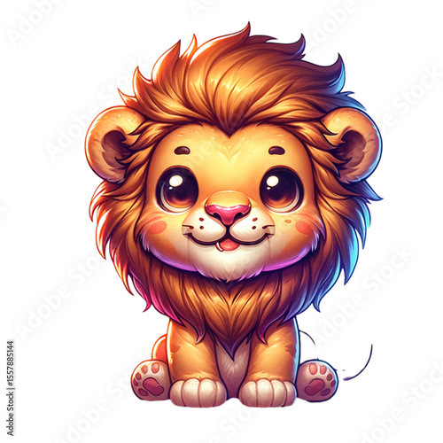 Adorable Lion Cub: A charming illustration of a lion cub with big, expressive eyes and fluffy mane, radiating cuteness and innocence.