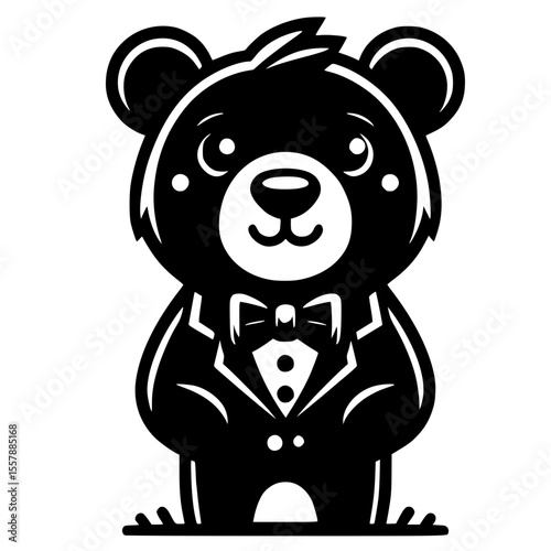 Elegant Bear: A charming bear dons formal attire, exuding sophistication and cuteness, perfect for a whimsical design. 