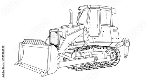 Outline Illustration of a Bulldozer Construction Vehicle

