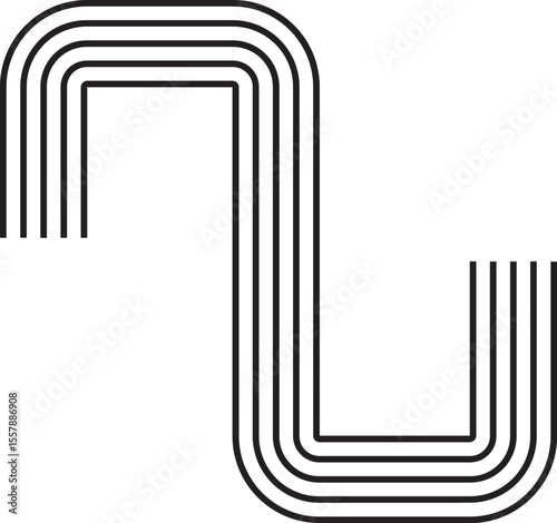 Soft S-shaped figure with rounded edges, defined by five evenly spaced concentric and parallel line layers.