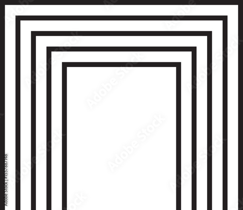 Square outline with one missing edge, constructed using five concentric and parallel lines.