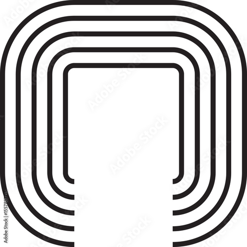 Square figure with curved corners and one open edge, defined by five concentric and parallel outlines.