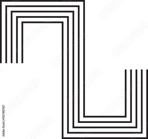 Continuous flowing shape in the form of a lowercase S outlined with five concentric and parallel lines.