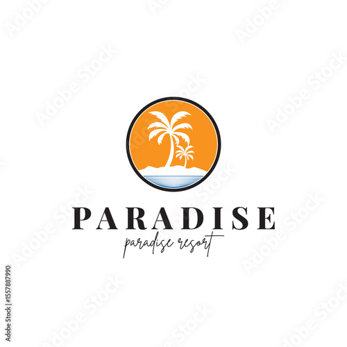 beach resort palm tree logo icon vector illustration template design