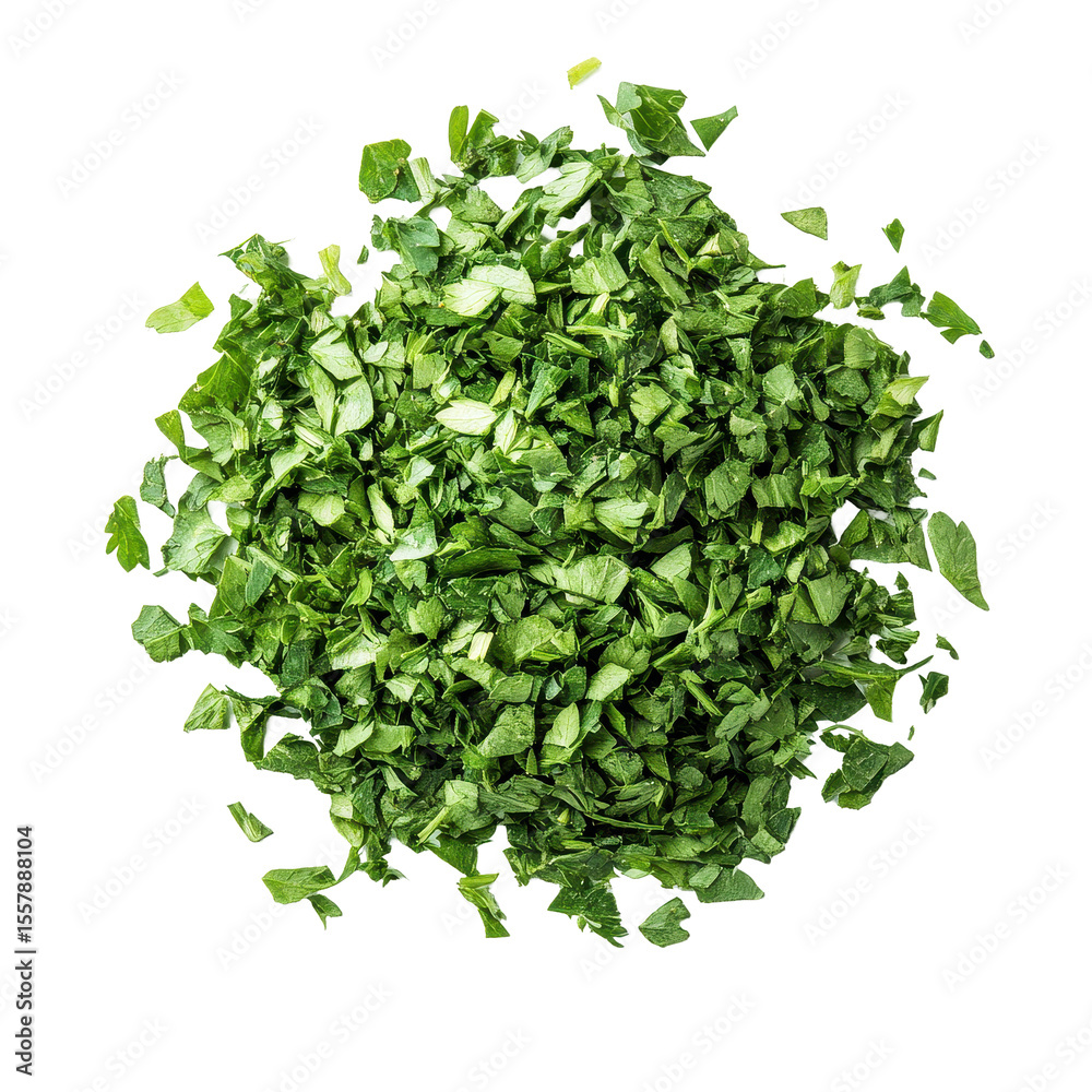 Fototapeta premium Dried chopped parsley arranged on a clean Transparent background for culinary use and presentation, Dried chopped parsley on PNG background