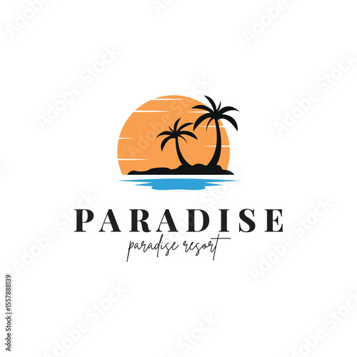 beach resort palm tree logo icon vector illustration template design