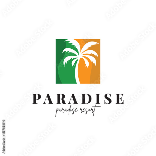 beach resort palm tree logo icon vector illustration template design