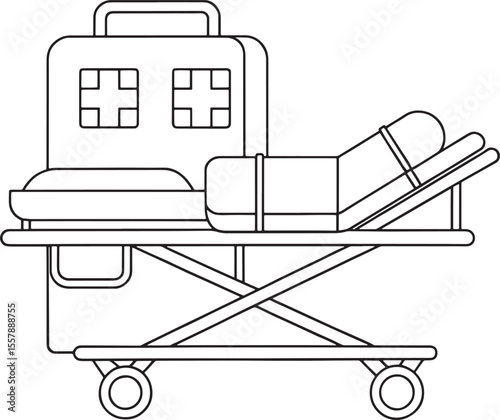 Patient on gurney in outline style for hospital and healthcare vector design