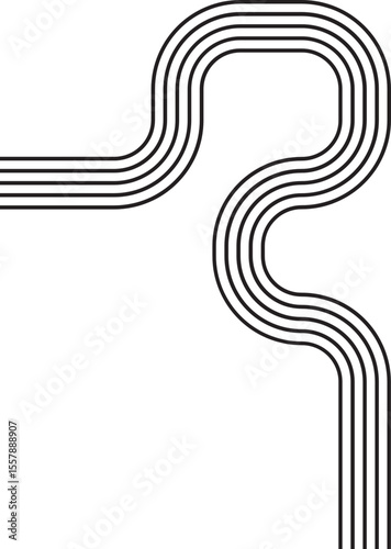Composition of curved and flowing lines creating an abstract structure with five concentric and parallel layered outlines.