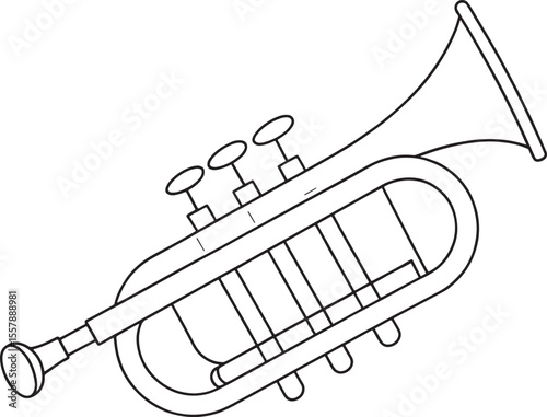Outlined trumpet musical instrument in minimal black and white illustration