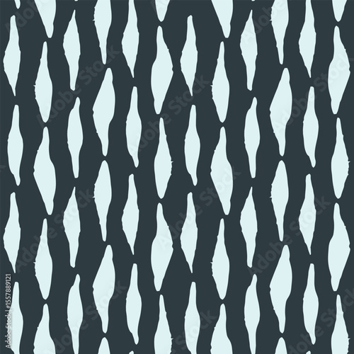 Seamless repeat pattern with abstract hand painted oval shapes in stripes in tonal blue shades. Brush strokes, abstract background for nature, swim, outdoor, unisex projects.