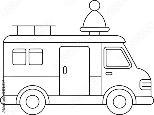 Mobile command center van in cartoon outline for military or emergency scenes