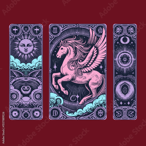cards etched with the breath of air and starlight, guided by the wings of pegasus
