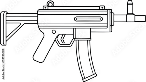 Submachine gun weapon outline drawing for military or tactical visuals