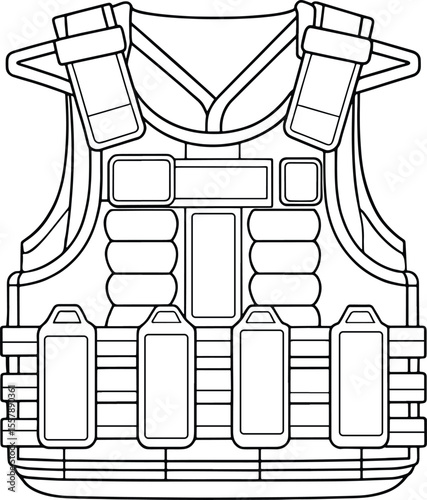 Tactical vest outlined with gear pouches for security equipment vector