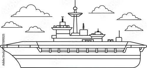Cartoon aircraft carrier with clouds for kids or military themed design
