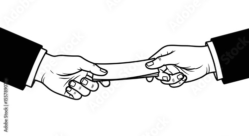 Two hands exchanging a document or agreement, symbolizing collaboration and communication