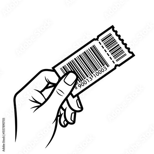Hand holding a ticket with a barcode, symbolizing access and events