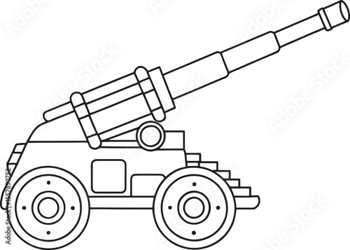 Outlined artillery gun drawing for educational coloring books