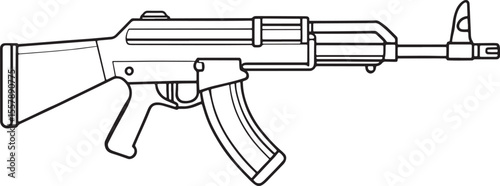 Rifle drawing in black and white line art for firearm illustrations