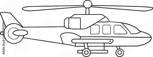 Attacking helicopter outline drawing in minimal black and white vector