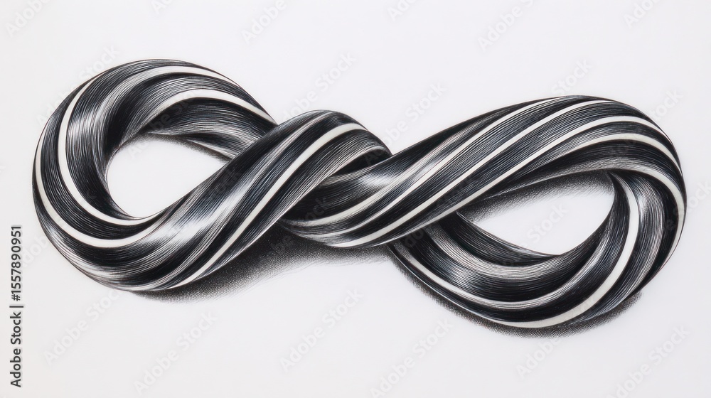 Naklejka premium Abstract infinity knot, black and white striped