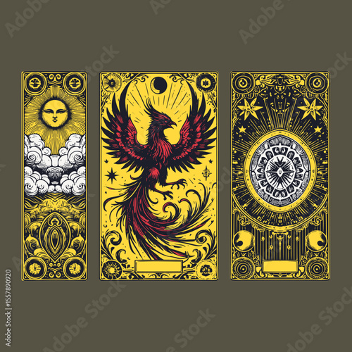 wings forged in myth, the fire bird dances across scorched card decks bearing phoenix names