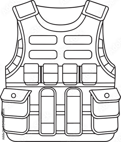 Bulletproof vest design in outlined format for safety gear vector art